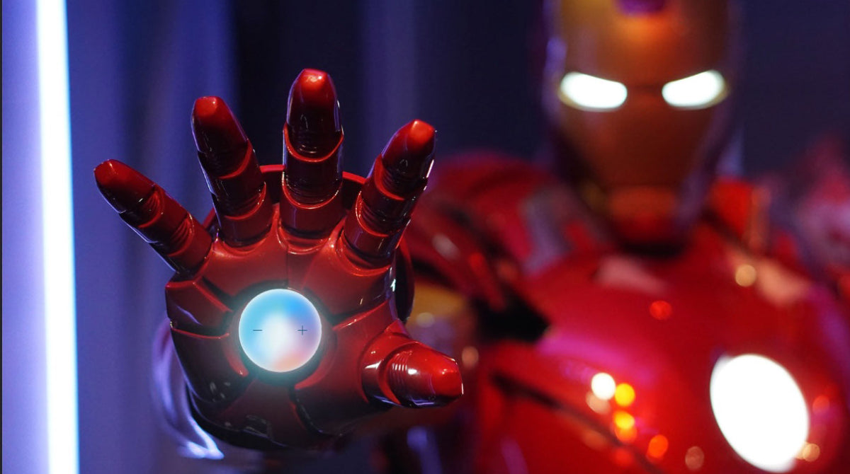 Iron Man figure with Siri-controlled smart light representing futuristic voice-activated home automation