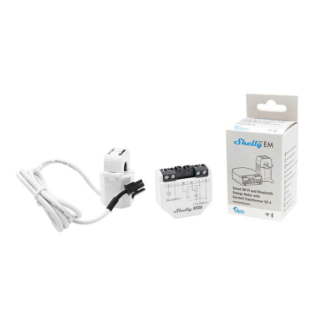 Commercial-grade single-phase Shelly EM Gen 3 with two current transformer inputs
